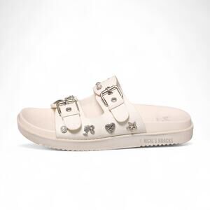 Barbie x ALDO White Embellished Slide Sandals Double Strap Slip On Size 7.5